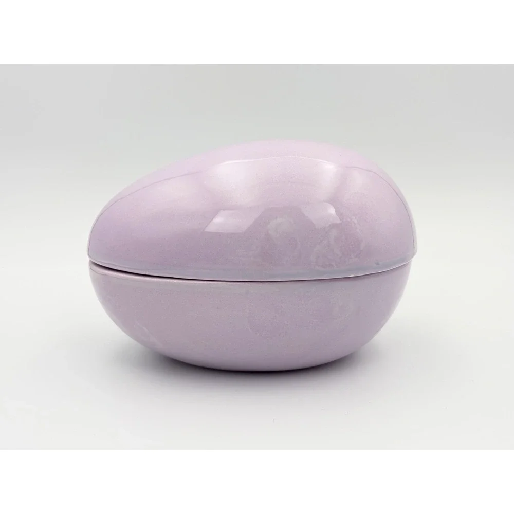 Vintage 1980s Purple Marbled Ceramic Egg Trinket Box Lavender Easter Gift Dish
